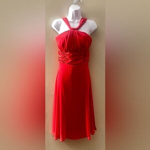 Connected Apparel Red Halter Ruched Maxi Dress